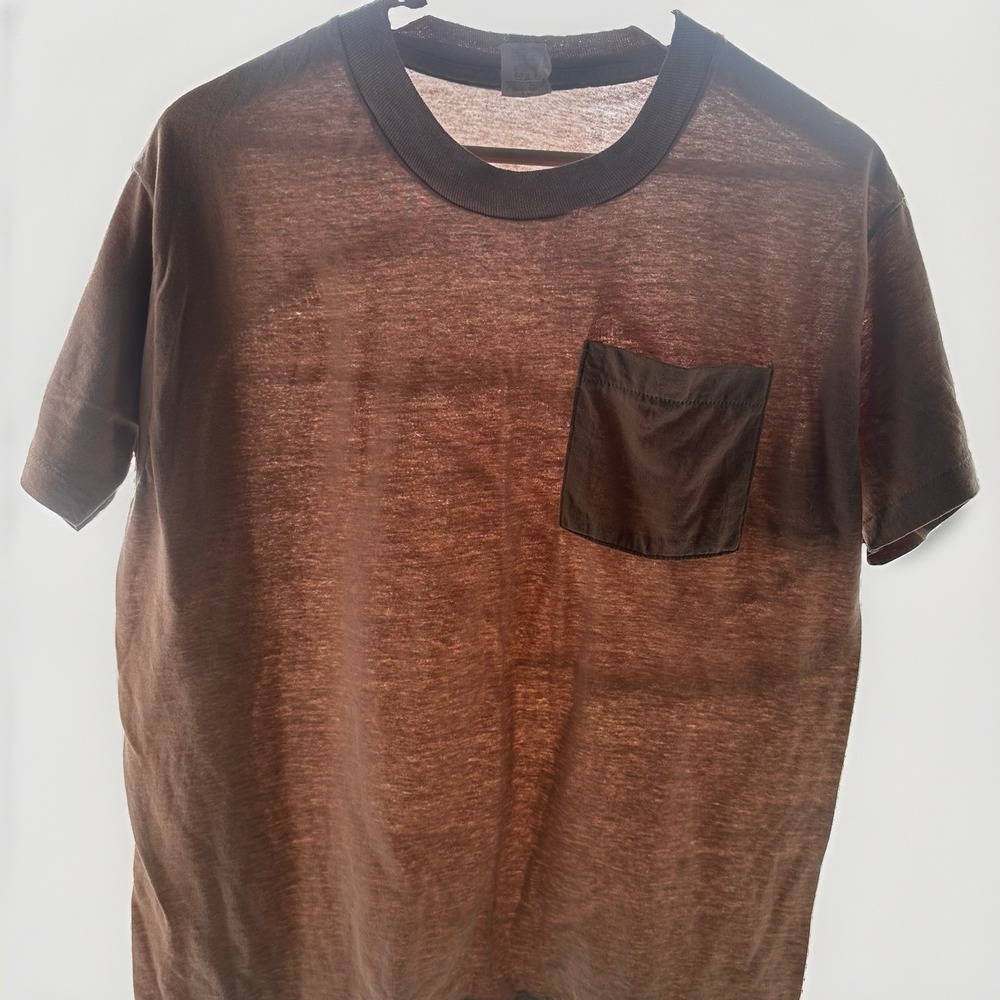 Vintage 90s Pocket T-Shirt Mens Large Brown Paper Thin Burnout Single Stitch USA